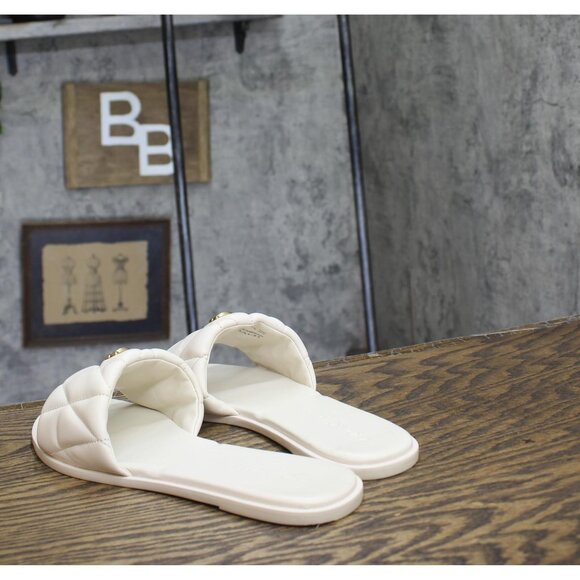 Coach Womens Holly Slide Quilted Sandal CR047 Chalk Off White 10B - Picture 2 of 7
